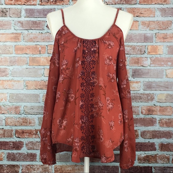 JOLT Cold Shoulder Embroidered Floral Blouse - Picture 2 of 8